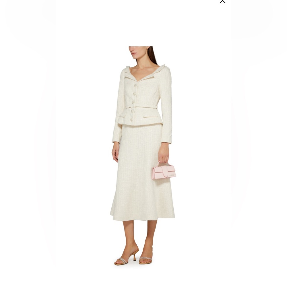 NWT- Self Portrait Cream Off shoulder Boucle Midi Dress